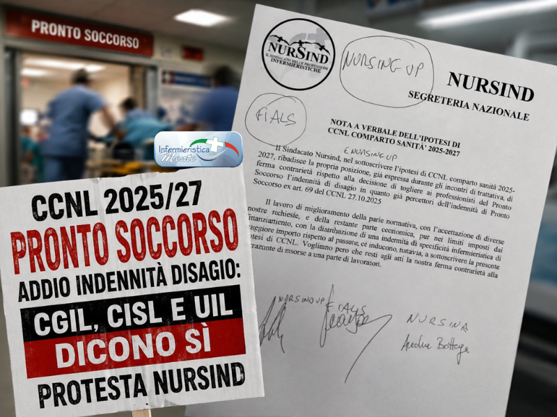CCNL 2025/27. Pronto Soccorso, addio indennità disagio: CGIL, CISL e UIL dicono sì, protesta NurSind